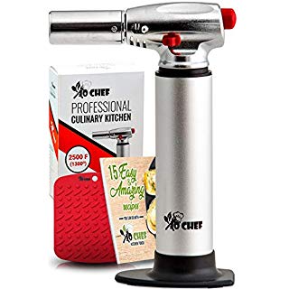 Jo Chef Kitchen Torch, Blow Torch - Refillable Butane Torch With Adjustable Flame - Culinary Torch, Creme Brûlée Torch For Cooking Food, Baking, BBQ & More + FREE Recipe eBook